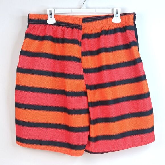 NIKE Men’s Swim Trunks XL Orange Red Black Stripe Mesh Lined Board Shorts - Picture 2 of 8